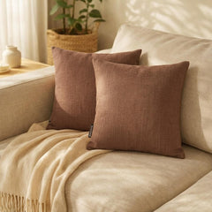 Set of 2 Dark Beige Linen Throw / Lumbar Pillow Cover - Dark Beige Linen
