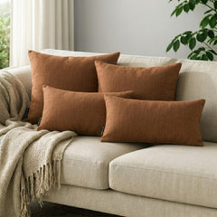 Dark Beige Linen Throw Pillow Cover