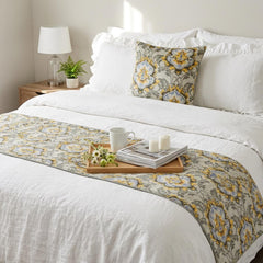 Damask Blaze - Jacquard Grey Decorative Bed Runner and Pillow Cover