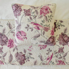 Vintage Birdie - Cotton Pink Decorative Bed Runner and Pillow Cover