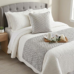 Silver Gleam Chevron Decorative Bed Runner and Pillow Cover