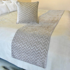 Silver Gleam Chevron - Jacquard Silver Decorative Bed Runner and Pillow Cover