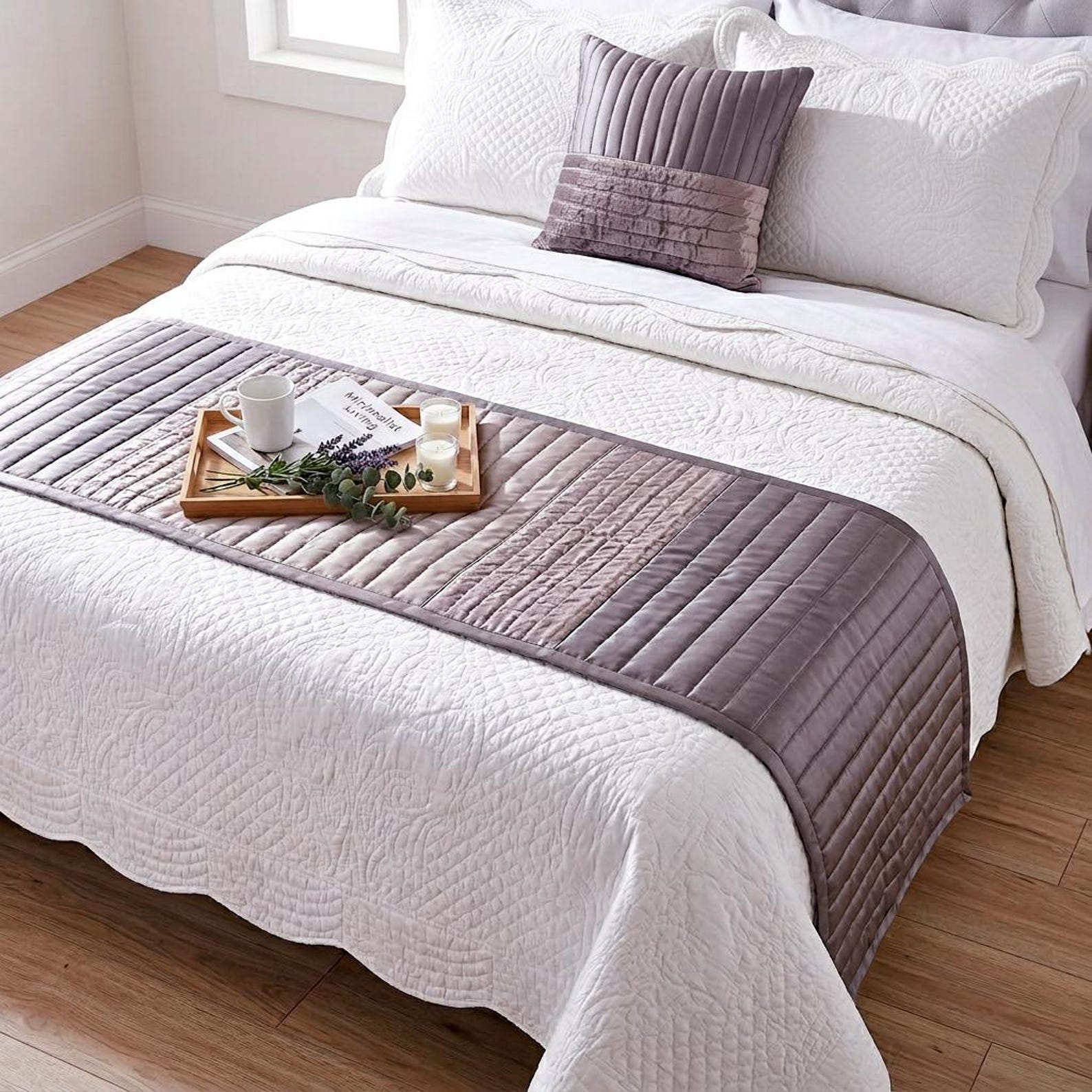 Plum Radiance Decorative Bed Runner and Pillow Cover