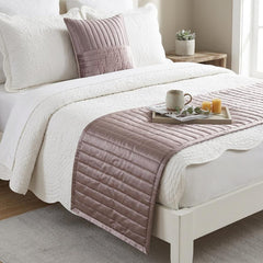 Plum Radiance - Satin & Velvet Purple Decorative Bed Runner and Pillow Cover