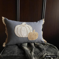 Gray Linen Decorative Lumbar  Pillow Cover - Pumpkin Burlap