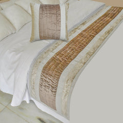 Luxe Velvet Lines - Velvet Beige Decorative Bed Runner and Pillow Cover