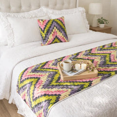 Artful Chevron - Velvet Pink & Purple Decorative Bed Runner and Pillow Cover