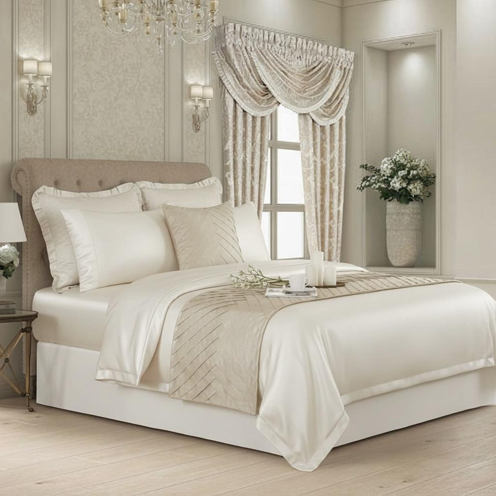 Glazed Satin Decorative Bed Runner and Pillow Cover