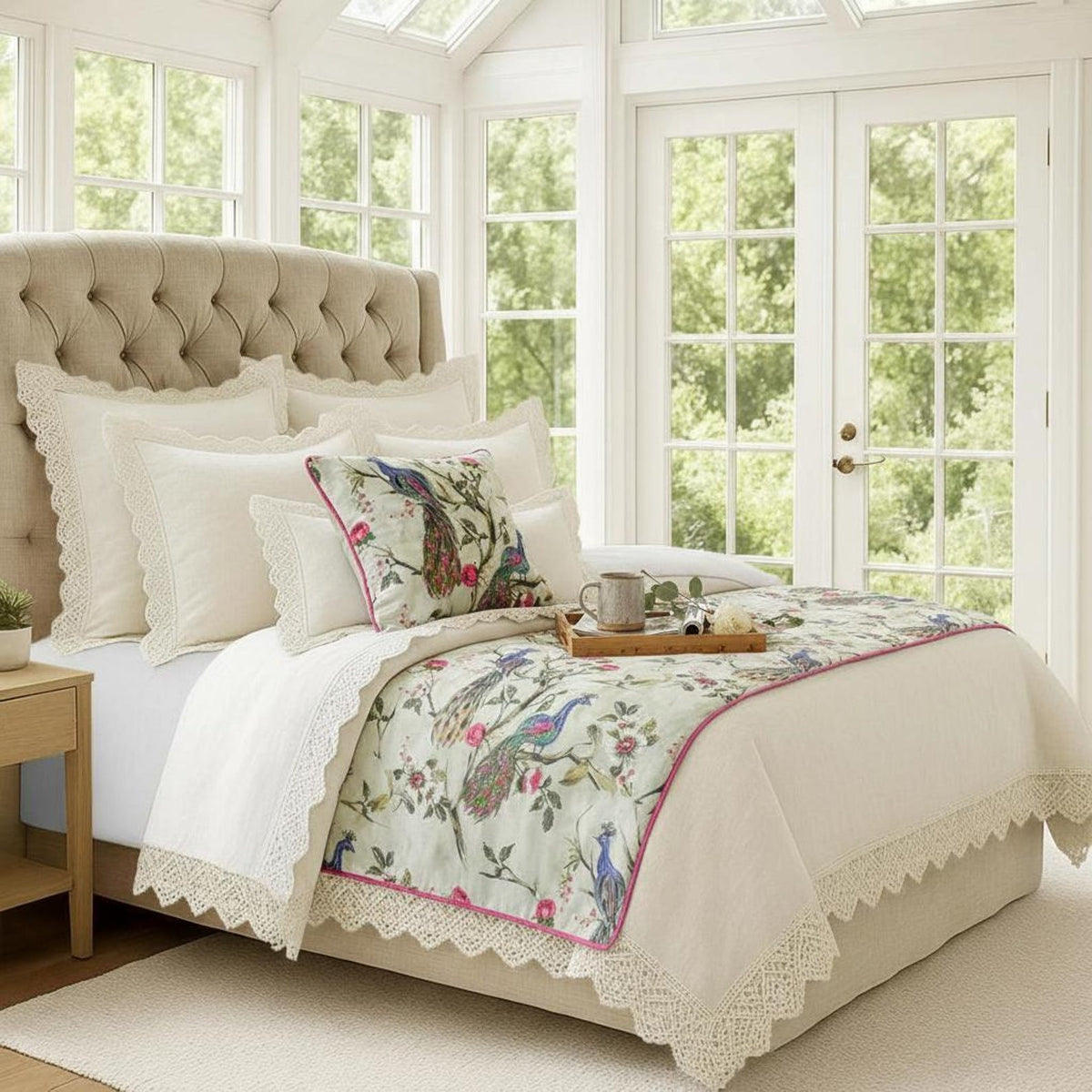 Pavo Paradiso Decorative Bed Runner and Pillow Cover