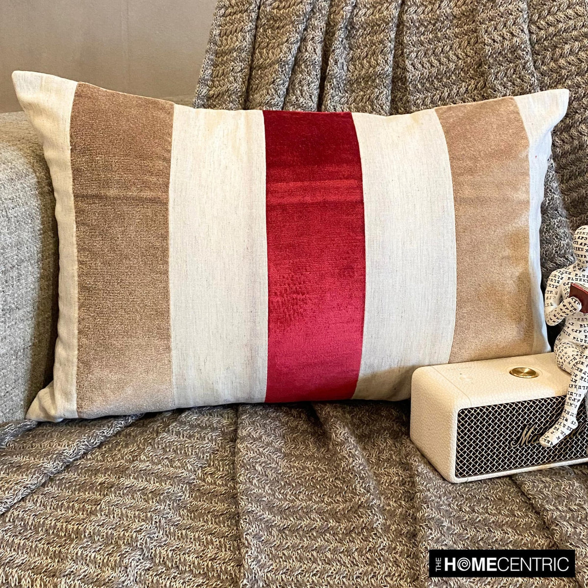 Swathe Cranberry - Red Linen & Velvet Lumbar Pillow Cover