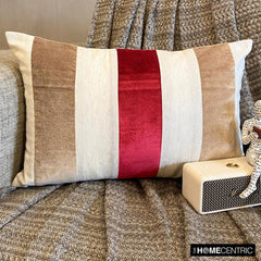 Swathe Cranberry - Red Linen & Velvet Lumbar Pillow Cover