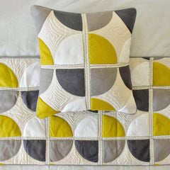 Geo Fusion - Cotton Yellow & Grey Decorative Bed Runner and Pillow Cover