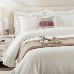 Layer By Layer - Velvet & Linen Purple Decorative Bed Runner and Pillow Cover