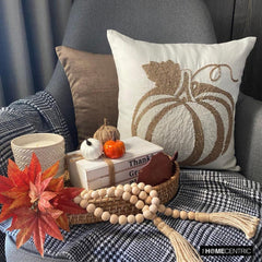 Gold Linen Modern Pumpkin Decorative Throw Pillow Cover - Bejeweled Pumpkin