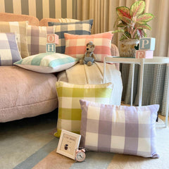Blue Cotton Lumbar Pillow Cover - Blue Plaid Play