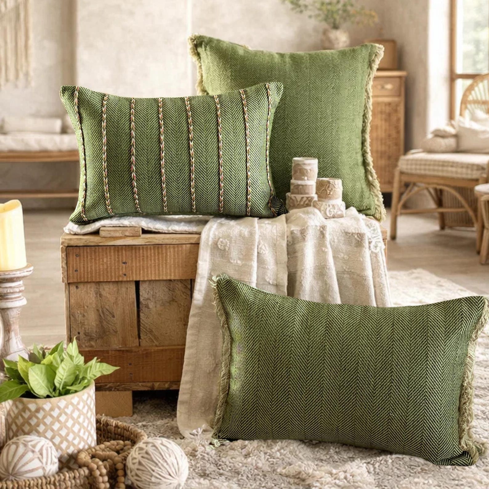Moss Jute Lumbar Pillow Cover