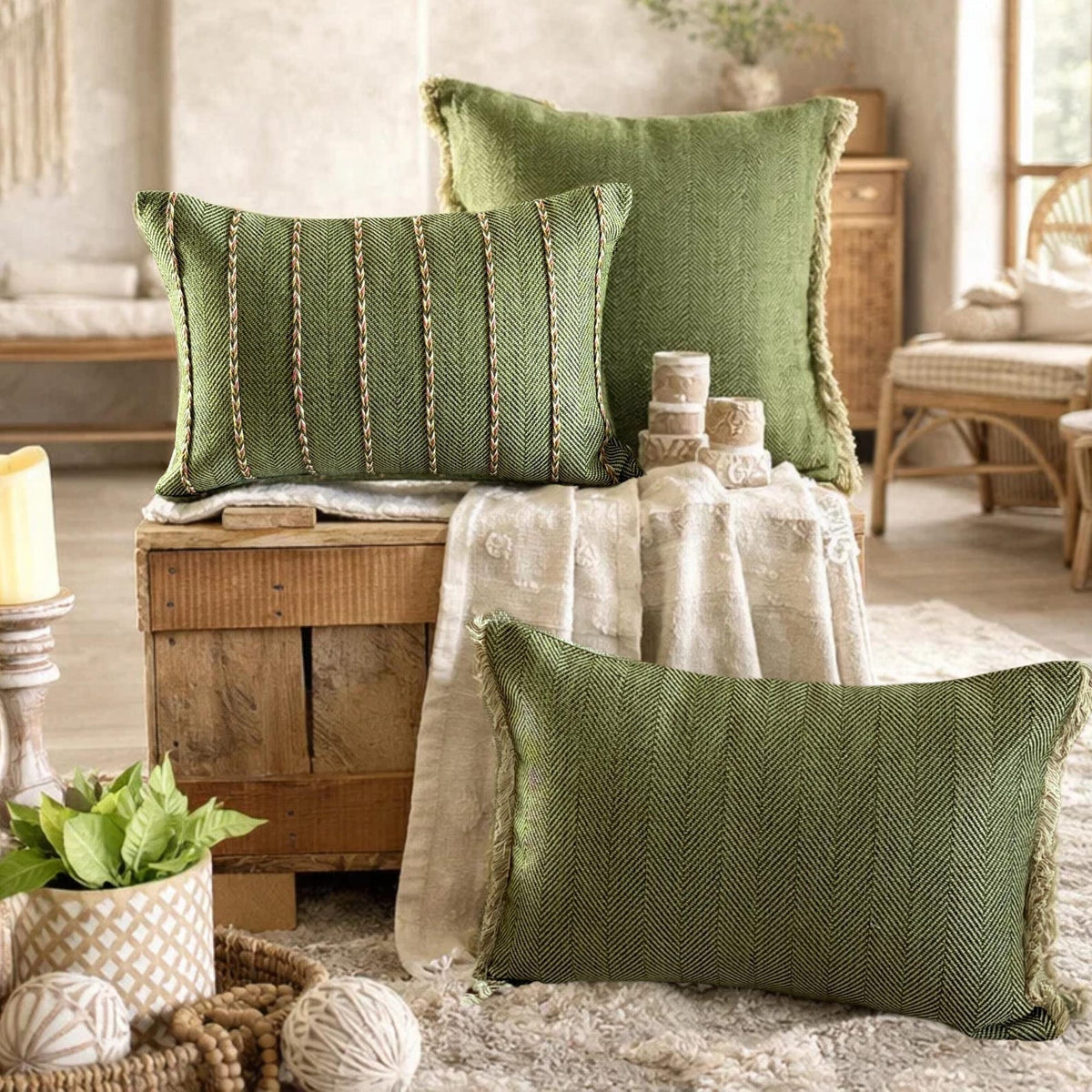 Moss Jute Lumbar Pillow Cover