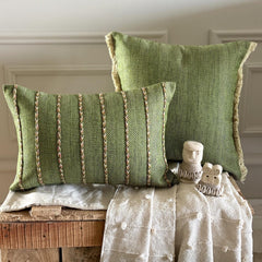 Green Jute Lumbar Pillow Cover - Moss Jute