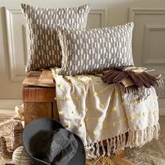 Gray & Mustard Jacquard Lumbar Pillow Cover - Hexa Canopy