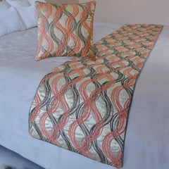 Orange Twirls - Jacquard Orange Decorative Bed Runner and Pillow Cover