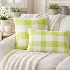 Chartreuse Plaid Play Lumbar Pillow Cover