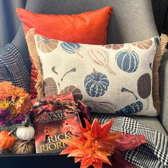Blue Harvest Pumpkin - Blue Woven Jacquard Decorative Lumbar  Pillow Cover