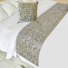 Polished Silver - Jacquard Silver Decorative Bed Runner and Pillow Cover
