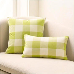 Chartreuse Cotton Lumbar Pillow Cover - Chartreuse Plaid Play