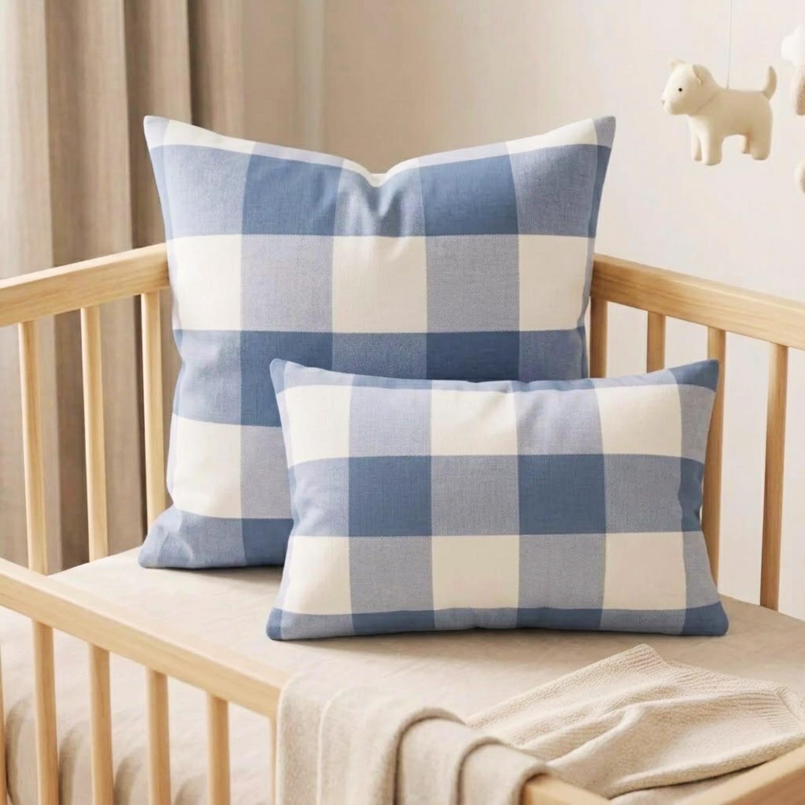 Blue Plaid Play Lumbar Pillow Cover