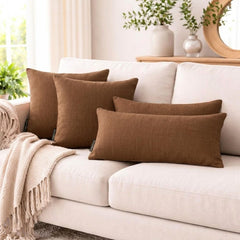 Set of 2 Dark Beige Linen Throw / Lumbar Pillow Cover - Dark Beige Linen