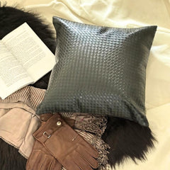 Tanner Black - Black Faux leather Throw Pillow Cover
