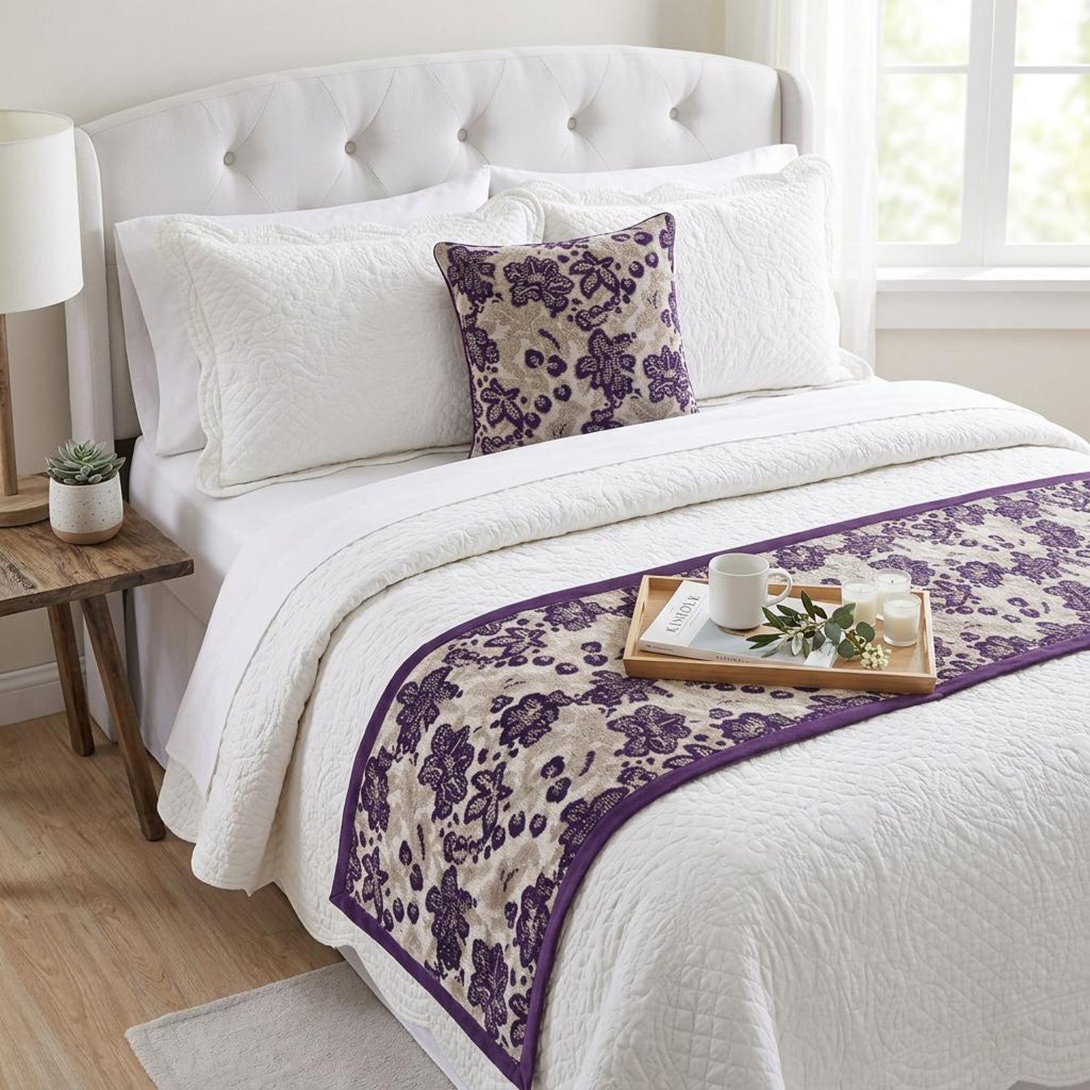 Plum Petal Decorative Bed Runner and Pillow Cover