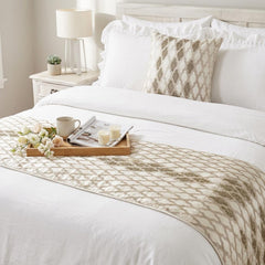 Priscilla Dazzle - Jacquard Ivory Decorative Bed Runner and Pillow Cover