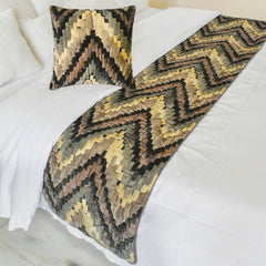 Paramount - Suede Velvet Beige Decorative Bed Runner and Pillow Cover