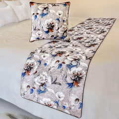 Floral Harmony - Satin Ivory Decorative Bed Runner and Pillow Cover