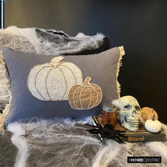 Gray Linen Decorative Lumbar  Pillow Cover - Pumpkin Burlap
