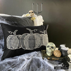 Black Linen Decorative Lumbar  Pillow Cover - Vintage Pumpkins
