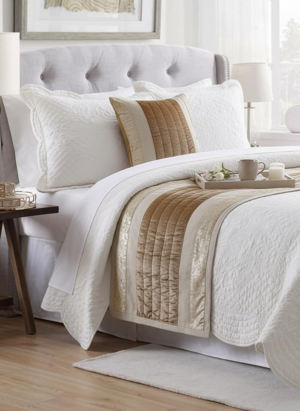 Luxe Velvet Lines Decorative Bed Runner and Pillow Cover