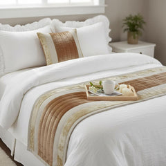 Luxe Velvet Lines - Velvet Beige Decorative Bed Runner and Pillow Cover