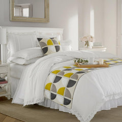 Geo Fusion - Cotton Yellow & Grey Decorative Bed Runner and Pillow Cover