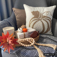 Gold Linen Modern Pumpkin Decorative Throw Pillow Cover - Bejeweled Pumpkin