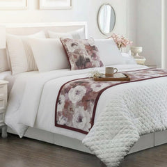 Wood Rose - Jacquard Purple Decorative Bed Runner and Pillow Cover