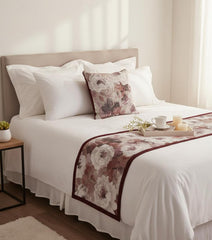 Wood Rose - Jacquard Purple Decorative Bed Runner and Pillow Cover