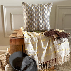 Gray & Mustard Jacquard Lumbar Pillow Cover - Hexa Canopy