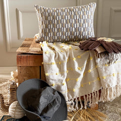 Gray & Mustard Jacquard Lumbar Pillow Cover - Hexa Canopy