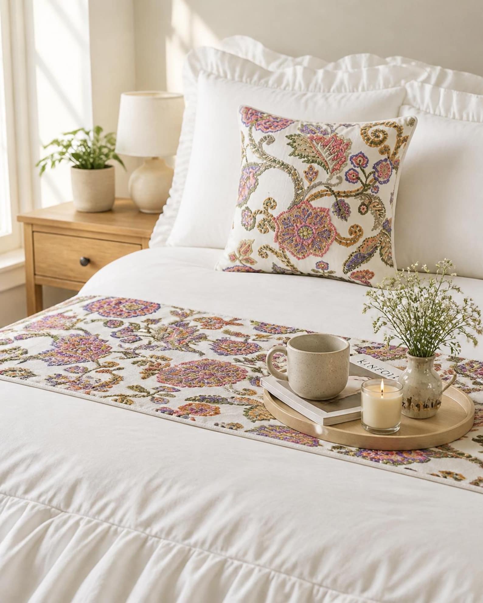 Aster Decorative Bed Runner and Pillow Cover