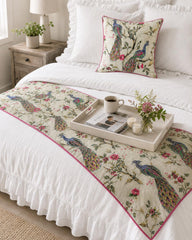 Pavo Paradiso - Cotton Pink & Purple Decorative Bed Runner and Pillow Cover
