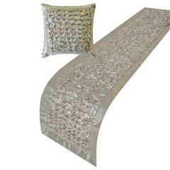 Polished Silver - Jacquard Silver Decorative Bed Runner and Pillow Cover