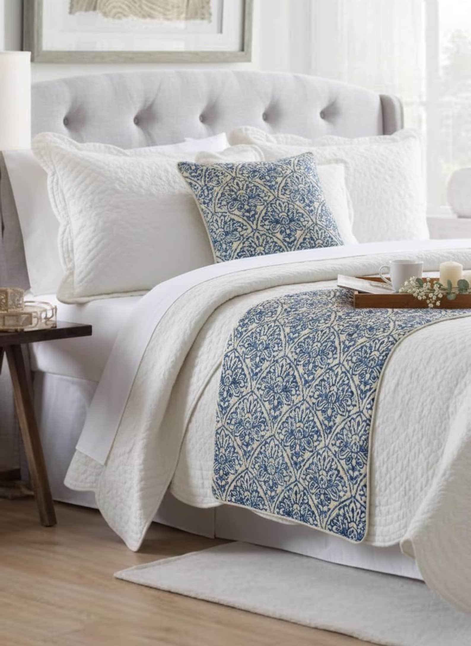 Farzeen Blue Decorative Bed Runner and Pillow Cover