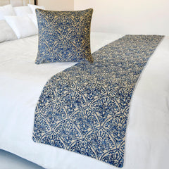 Farzeen Blue - Cotton Blue Decorative Bed Runner and Pillow Cover